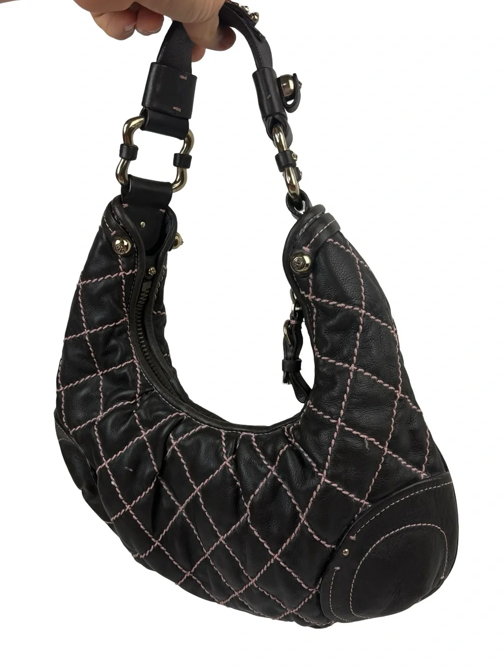 Juicy Couture Vintage Hobo Bag Quilted Butter Soft Brown Lamb Leather Y2K Boho